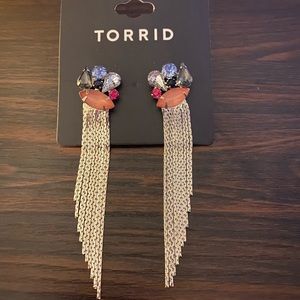 NWT Torrid Gem Cluster Silver Tone Metal Tassel Dangle Earrings
